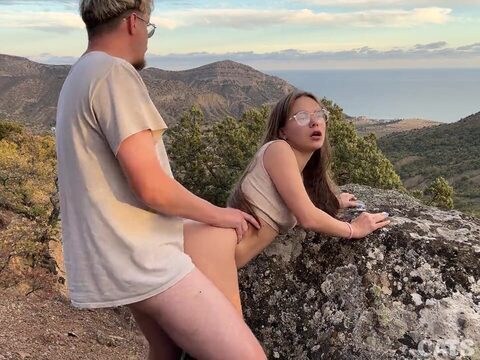 Russian teen gets her clit fucked on a mountain