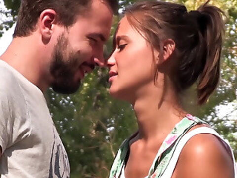 Strangers meet in the forest and fuck on abandoned raft