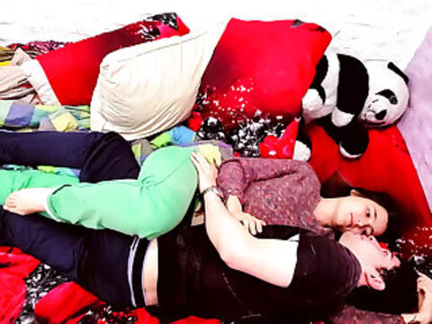 Real couple having a fun time. Authentic young love sweet and hot