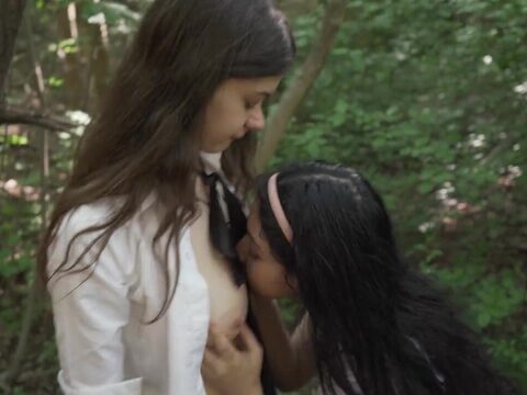 Lesbian couple enjoys hot sex in the woods