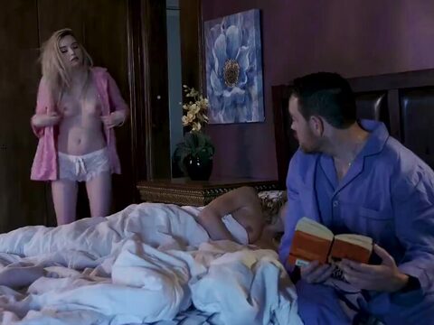 Stepmother with large breasts catches her husband in the act with a teenager.