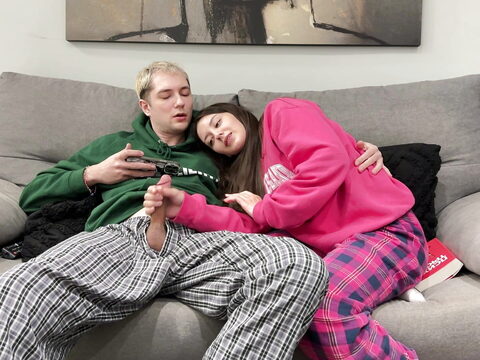 Stepbrother and step sister in college pleasure themselves while watching porn.