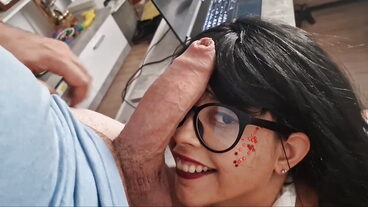 18-year-old Latina gets spanked and gives a blowjob in this