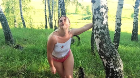 Beautiful Blonde Masturbates and Ends up Squirting after a Run in the Forest