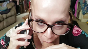 TABOO Blonde MILF Mom Sucks Step Son Cock with Dad Listening on Phone