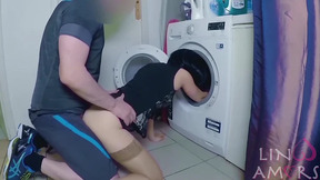 Stepmom Fucked and get Cum in Mouth by Stepson while she is Stuck