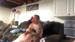 My Friends Hot Mom Drilled on her Basement Couch
