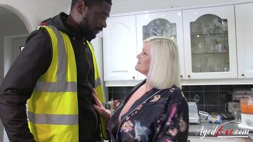Lacey is cooking when she is surprised by a hot worker